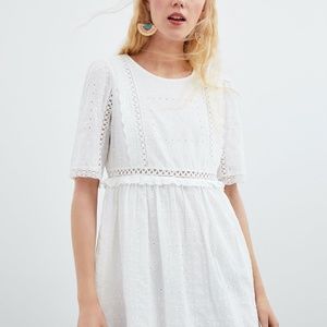 ZARA White Cutwork Embroidery Dress Ruffle Size XS